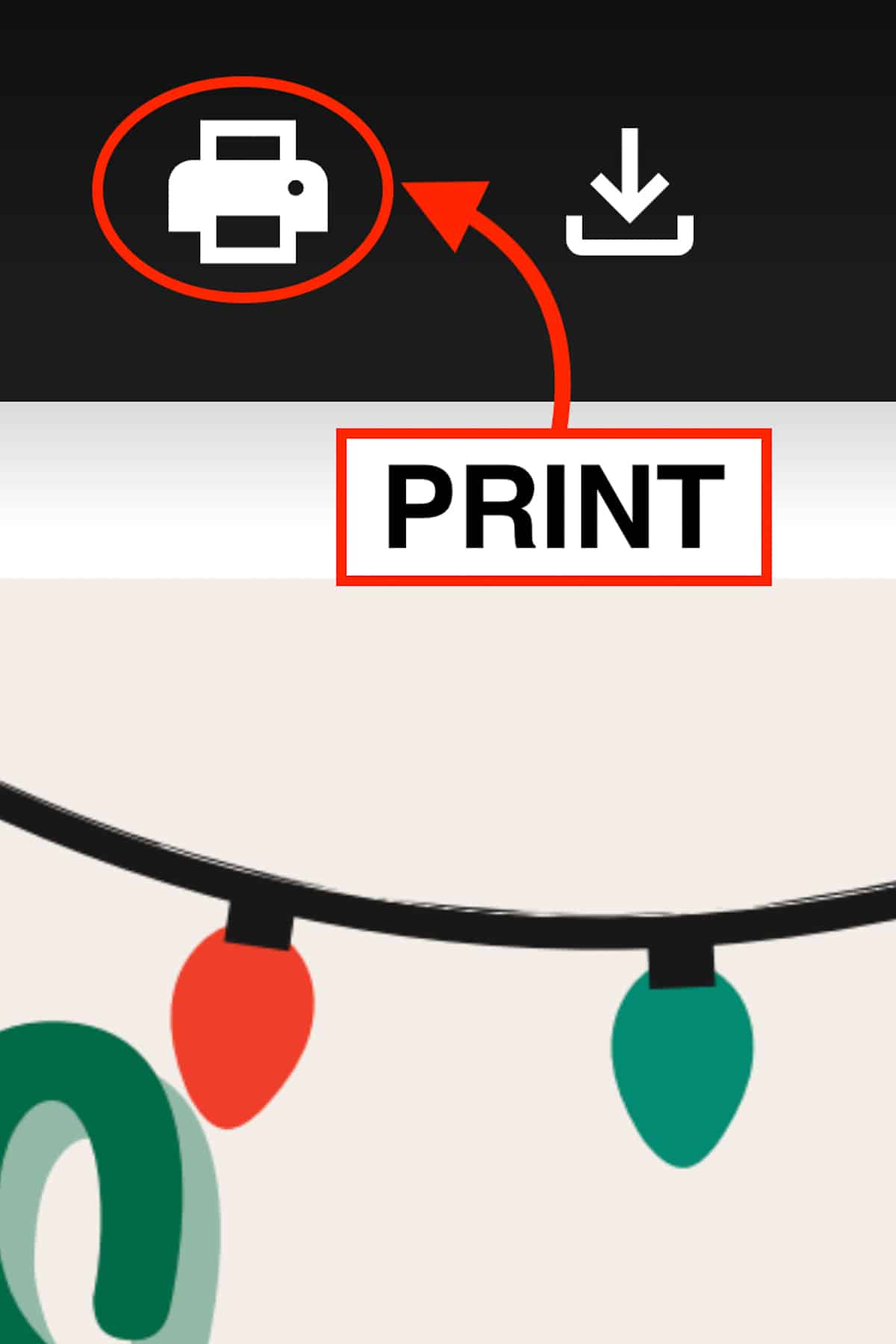 A print out of a Christmas This or That printable with download buttons with arrows pointing to the printer symbol.